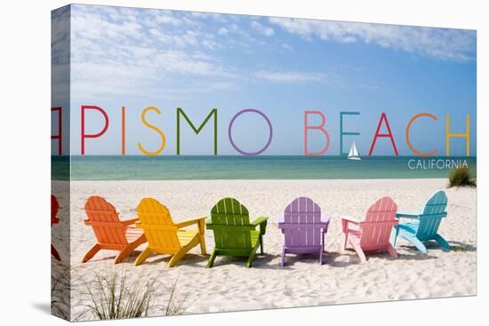 Pismo Beach, California - Colorful Beach Chairs-Lantern Press-Stretched Canvas