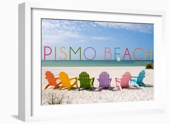 Pismo Beach, California - Colorful Beach Chairs-Lantern Press-Framed Art Print