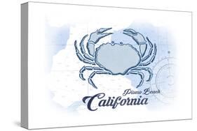 Pismo Beach, California - Crab - Blue - Coastal Icon-Lantern Press-Stretched Canvas