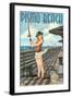 Pismo Beach, California - Fishing Pinup Girl-Lantern Press-Framed Art Print