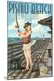 Pismo Beach, California - Fishing Pinup Girl-Lantern Press-Mounted Art Print