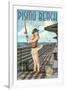 Pismo Beach, California - Fishing Pinup Girl-Lantern Press-Framed Art Print