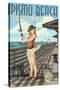 Pismo Beach, California - Fishing Pinup Girl-Lantern Press-Stretched Canvas