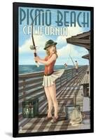 Pismo Beach, California - Fishing Pinup Girl-Lantern Press-Framed Art Print