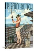 Pismo Beach, California - Fishing Pinup Girl-Lantern Press-Stretched Canvas