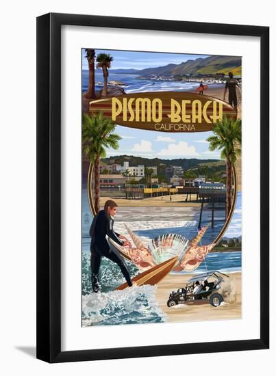 Pismo Beach, California - Montage Scenes-Lantern Press-Framed Art Print