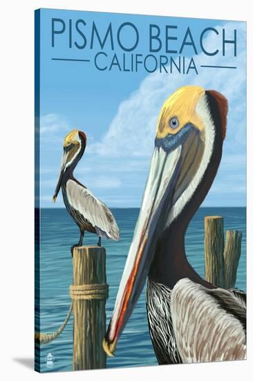 Pismo Beach, California - Pelicans-Lantern Press-Stretched Canvas