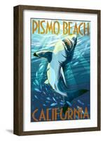 Pismo Beach, California - Stylized Sharks-Lantern Press-Framed Art Print