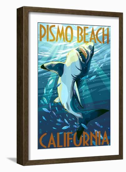 Pismo Beach, California - Stylized Sharks-Lantern Press-Framed Art Print