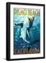 Pismo Beach, California - Stylized Sharks-Lantern Press-Framed Art Print