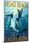 Pismo Beach, California - Stylized Sharks-Lantern Press-Mounted Art Print