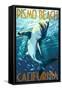 Pismo Beach, California - Stylized Sharks-Lantern Press-Framed Stretched Canvas
