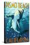 Pismo Beach, California - Stylized Sharks-Lantern Press-Stretched Canvas