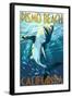 Pismo Beach, California - Stylized Sharks-Lantern Press-Framed Art Print