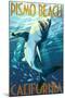 Pismo Beach, California - Stylized Sharks-Lantern Press-Mounted Art Print