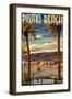 Pismo Beach, California - Surfer and Pier-Lantern Press-Framed Art Print