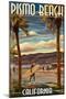 Pismo Beach, California - Surfer and Pier-Lantern Press-Mounted Art Print