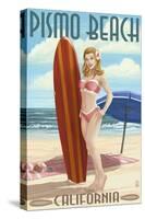 Pismo Beach, California - Surfer Pinup Girl-Lantern Press-Stretched Canvas