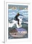 Pismo Beach, California - Surfer Scene-Lantern Press-Framed Art Print