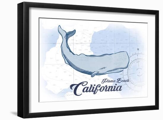 Pismo Beach, California - Whale - Blue - Coastal Icon-Lantern Press-Framed Art Print