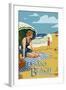 Pismo Beach, California - Woman and Beach Scene-Lantern Press-Framed Art Print