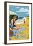 Pismo Beach, California - Woman and Beach Scene-Lantern Press-Framed Art Print