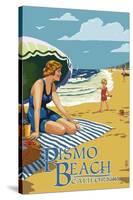 Pismo Beach, California - Woman and Beach Scene-Lantern Press-Stretched Canvas