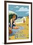 Pismo Beach, California - Woman and Beach Scene-Lantern Press-Framed Art Print