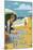 Pismo Beach, California - Woman and Beach Scene-Lantern Press-Mounted Art Print