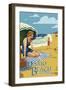 Pismo Beach, California - Woman and Beach Scene-Lantern Press-Framed Art Print