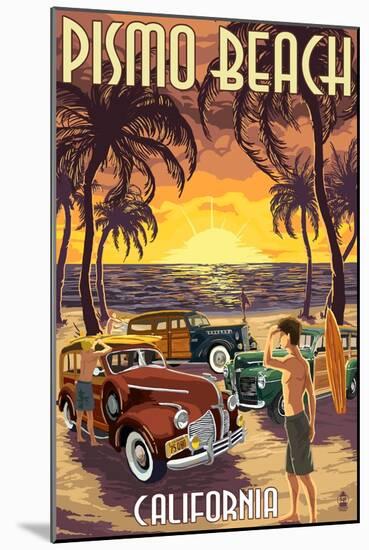 Pismo Beach, California - Woodies and Sunset-Lantern Press-Mounted Art Print