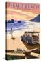 Pismo Beach, California - Woody and Beach-Lantern Press-Stretched Canvas