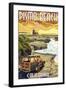 Pismo Beach, California - Woody and Lighthouse-Lantern Press-Framed Art Print