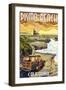 Pismo Beach, California - Woody and Lighthouse-Lantern Press-Framed Art Print