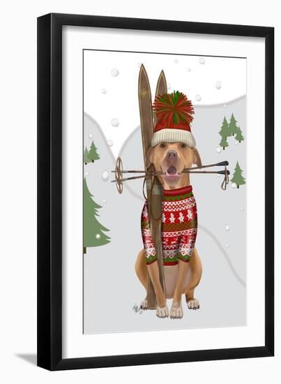 Pitbull Skiing-Fab Funky-Framed Art Print