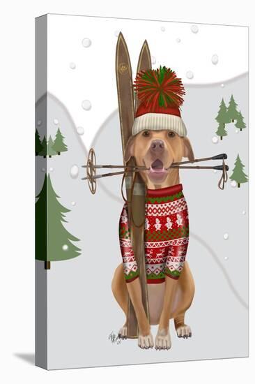 Pitbull Skiing-Fab Funky-Stretched Canvas