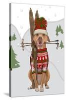 Pitbull Skiing-Fab Funky-Stretched Canvas