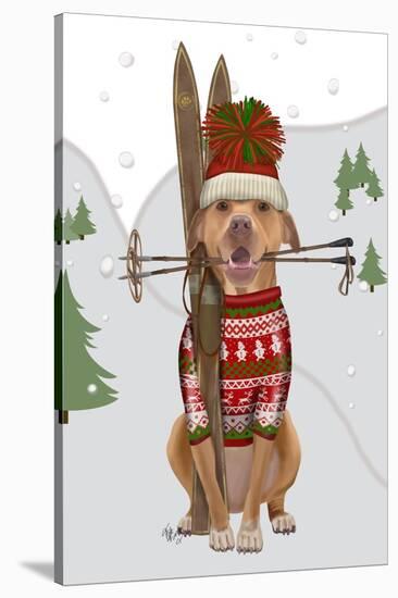 Pitbull Skiing-Fab Funky-Stretched Canvas