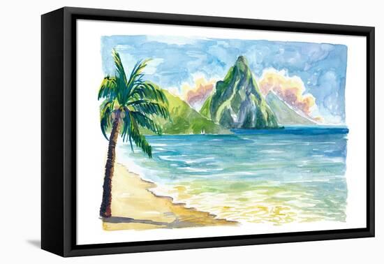 Pitons Saint Lucia with Incredible Caribbean Sunset In Soufriere Bay-M. Bleichner-Framed Stretched Canvas