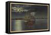 Pittsburgh, PA - Night View of Steamer & Ohio River-Lantern Press-Framed Stretched Canvas