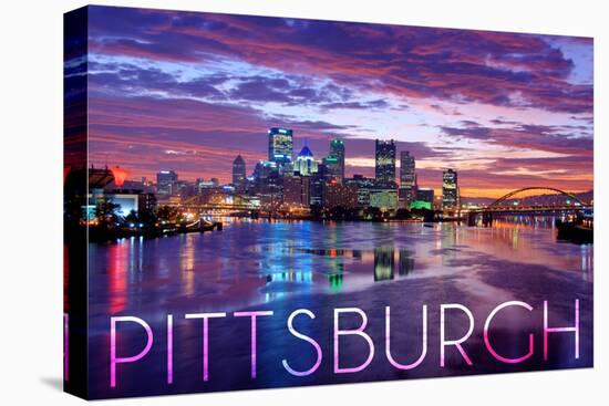 Pittsburgh, Pennsylvania - City Lights at Night-Lantern Press-Stretched Canvas