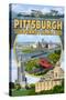 Pittsburgh, Pennsylvania - Montage Scenes-Lantern Press-Stretched Canvas