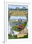 Pittsburgh, Pennsylvania - Montage Scenes-Lantern Press-Framed Art Print