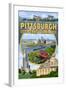 Pittsburgh, Pennsylvania - Montage Scenes-Lantern Press-Framed Art Print