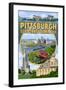 Pittsburgh, Pennsylvania - Montage Scenes-Lantern Press-Framed Art Print