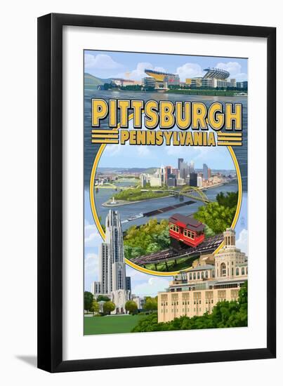 Pittsburgh, Pennsylvania - Montage Scenes-Lantern Press-Framed Art Print