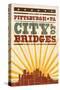 Pittsburgh, Pennsylvania - Skyline and Sunburst Screenprint Style-Lantern Press-Stretched Canvas