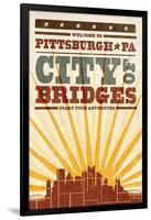 Pittsburgh, Pennsylvania - Skyline and Sunburst Screenprint Style-Lantern Press-Framed Art Print