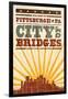 Pittsburgh, Pennsylvania - Skyline and Sunburst Screenprint Style-Lantern Press-Framed Art Print