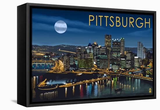 Pittsburgh, Pennsylvania - Skyline at Night-Lantern Press-Framed Stretched Canvas